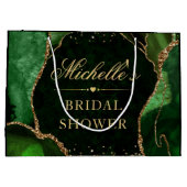 グリーンとゴールドのグリッター マーブル アゲート ブライダル シャワー ラージペーパーバッグ (裏面)