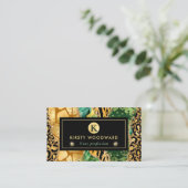 グリーンとゴールドのサファリ動物グリッターアゲート 名刺 (スタンド正面)
