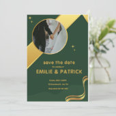 グリーンとゴールドのシンプルな結婚式のご案内 招待状 (スタンド正面)