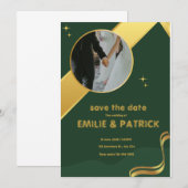 グリーンとゴールドのシンプルな結婚式のご案内 招待状 (正面/裏面)