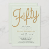 グリーンとゴールドのスクリプト 50歳の誕生日招待状 招待状 (正面/裏面)