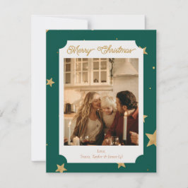 グリーンとゴールドのスターホリデー写真カード シーズンカード