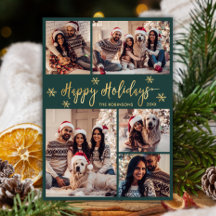 グリーンとゴールドのスノーフレークのクリスマスコラージュ 5枚の写真