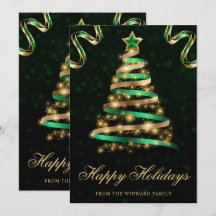 グリーンとゴールドのスパークリー リボン ツリー クリスマス