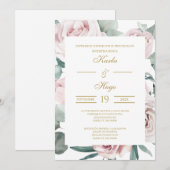 グリーンとゴールドのスペイン語の結婚式招待状 招待状 (正面/裏面)