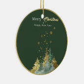 グリーンとゴールドのパインツリークリスマスオーナメント セラミックオーナメント (右)