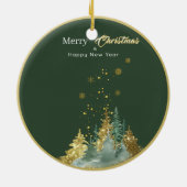 グリーンとゴールドのパインツリークリスマスオーナメント セラミックオーナメント (裏面)