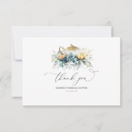 グリーンとゴールドのパンプキン ブライダルシャワー お礼 サンキューカード