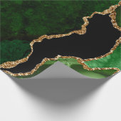 グリーンとゴールドのフェイクグリッターアゲート ラッピングペーパー (角)