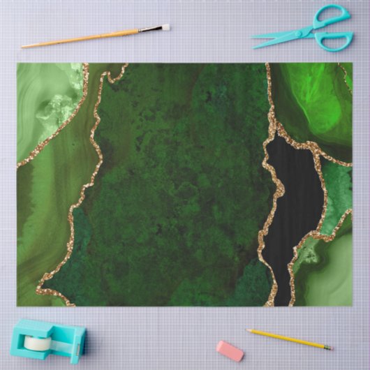 グリーンとゴールドのフェイクグリッターアゲート 薄葉紙 (クラフト)