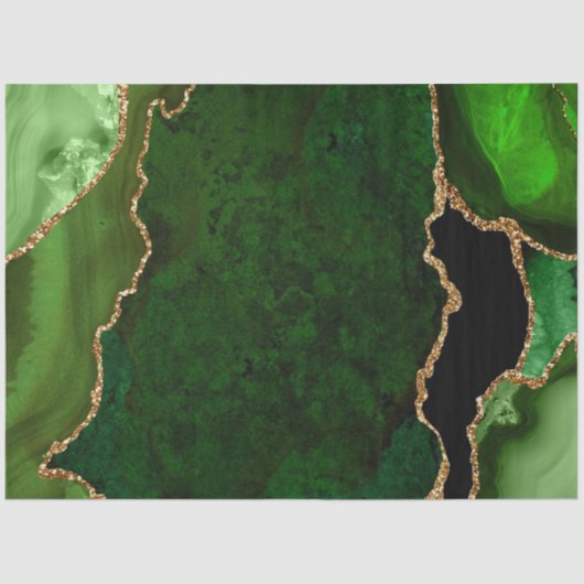 グリーンとゴールドのフェイクグリッターアゲート 薄葉紙 (正面)