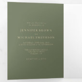 グリーンとゴールドのフォーマルでミニマルな結婚式 三つ折りカード (内部最初)