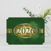 グリーンとゴールドのフラワーボタン 2026年卒業パーティー 招待状 (スタンド正面)