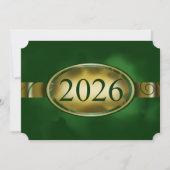 グリーンとゴールドのフラワーボタン 2026年卒業パーティー 招待状 (正面)