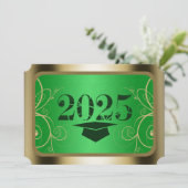 グリーンとゴールドのフレーム卒業 招待状 (スタンド正面)