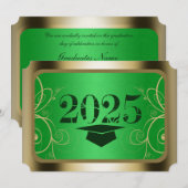 グリーンとゴールドのフレーム卒業 招待状 (正面/裏面)
