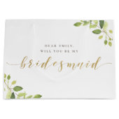 グリーンとゴールドのブライズメイド提案ギフトバッグ ラージペーパーバッグ (正面)