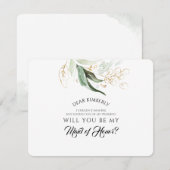 グリーンとゴールドのブライズメイド / 花嫁の介添え人 提案 招待状 (正面/裏面)