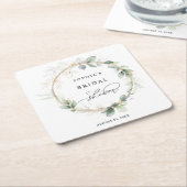 グリーンとゴールドのブライダルシャワー スクエアペーパーコースター (アングル)
