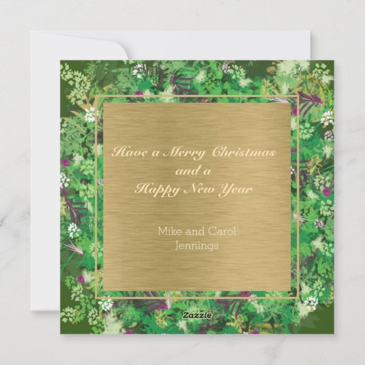 グリーンとゴールドのホリデーシーズンリース シーズンカード (裏面)