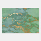 グリーンとゴールドのマーブル ラッピングペーパーシート (正面2)