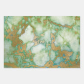 グリーンとゴールドのマーブル ラッピングペーパーシート (正面)