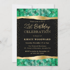 グリーンとゴールドのマーメイドスケール 21歳の誕生日 招待状
