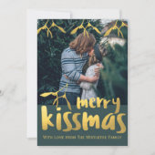 グリーンとゴールドのメリーキスマス フォト ホリデー カード (正面)