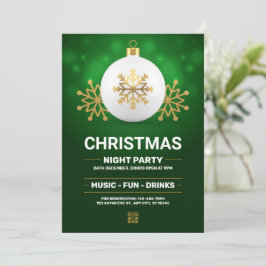グリーンとゴールドのモダンなクリスマスパーティー、クリスマス 招待状