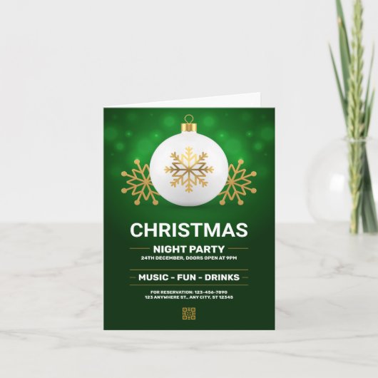 グリーンとゴールドのモダンクリスマスパーティー、クリスマス 招待状 (正面)