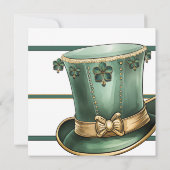 グリーンとゴールドのレプラハントップハット セントパディーズデー 招待状 (裏面)