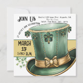 グリーンとゴールドのレプラハントップハット セントパディーズデー 招待状 (正面)