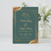 グリーンとゴールドの優雅な結婚式招待状 エンクロージャーカード (スタンド正面)