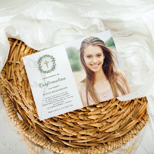 グリーンとゴールドの十字架 | 写真確認 招待状