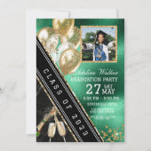 グリーンとゴールドの卒業パーティー招待状 招待状 (正面)