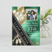 グリーンとゴールドの卒業パーティー招待状 招待状 (スタンド正面)