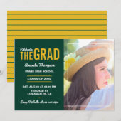 グリーンとゴールドの卒業パーティー招待状 招待状 (正面/裏面)