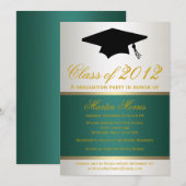 グリーンとゴールドの卒業式招待状 招待状 (正面/裏面)