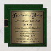 グリーンとゴールドの卒業式 招待状 (正面/裏面)