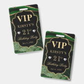 グリーンとゴールドの大理石グリッターアゲート誕生日VIP バッジ (正面&裏面)
