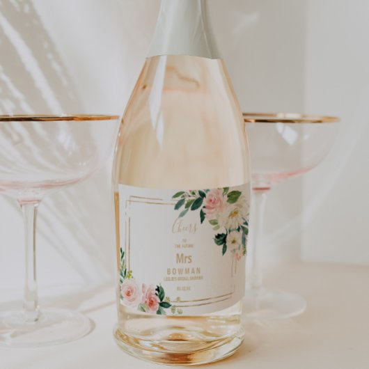 グリーンとゴールドの幾何学的なエレガントなブライズシャワー スパークリングワインラベル