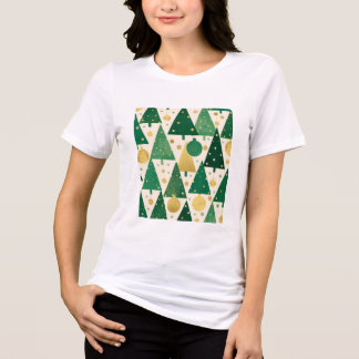 グリーンとゴールドの抽象的クリスマスツリーパターン トライブレンドTシャツ