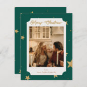 グリーンとゴールドの星のホリデー写真カード シーズンカード (正面/裏面)