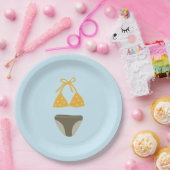 グリーンとゴールドの水着 プールパーティー 紙皿 (パーティー)