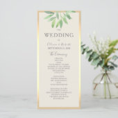 グリーンとゴールドの結婚式プログラムカード プログラム (スタンド正面)