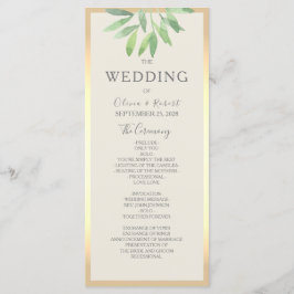 グリーンとゴールドの結婚式プログラムカード プログラム