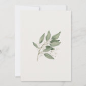 グリーンとゴールドの花をあしらったエレガントなボタニカル ウェディング 招待状 (裏面)