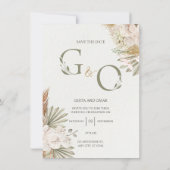 グリーンとゴールドの花柄の結婚式お知らせカード 招待状 (裏面)