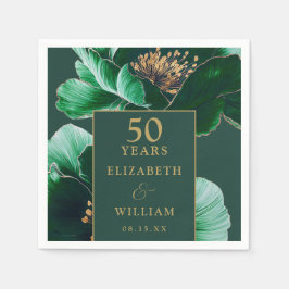 グリーンとゴールドの花柄 エレガントな50周年記念 スタンダードカクテルナプキン