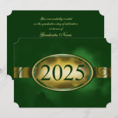 グリーンとゴールドの花柄 ボタン 2025 カード (正面/裏面)